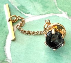 Vintage 1950’s Swank Chain Tie Bar W/ US Capitol Feature Black Gold Tone