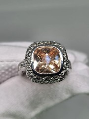 VINTAGE Premier Designs Natural Gemstone Dome Halo Ring Size 7 Hallmark Stamp