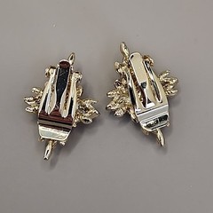 Vintage Rhinestone Butterfly Brooch Clip On Earring Set Pink Purple Gold Tone