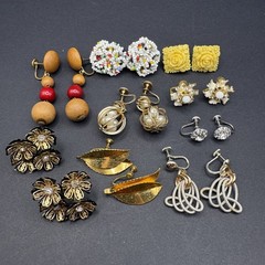 Lot of 9 Pairs Vintage Retro Clip On Screw Back Earrings Mixed Materials Styles
