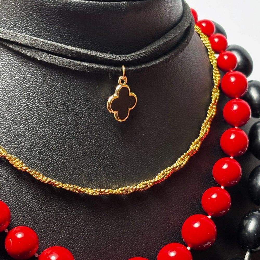 Necklace Lot Goth Witchy Black Red Vintage Acrylic Beads Metal Pendant Y2K
