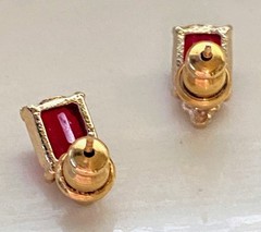 Vintage Gold Tone Red Emerald Cut Rhinestone Stud Earrings Estate Jewelry
