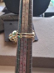 Hollycraft 1950s demi-parure green cab & AB clip on earrings & adjustable ring