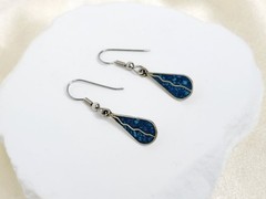 Vintage Pair Crushed Turquoise Mexico Nickel Silver Dangle Drop Earrings