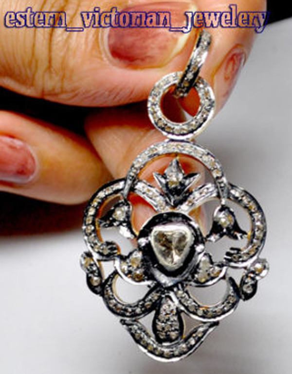 2.25ctw Genuine Old Mine Rose Antique Cut Diamond Silver Vintage Pendant Jewelry