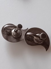 Vtg Siam Sterling Silver Black Niello Paisley Screw Back Earring Bracelet Brooch