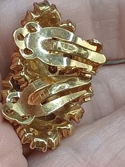 Vintage Ciner Floral Rhinestone Clip Earrings Blue Green Red Gold Tone READ