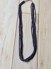 Natural Nepal Glass Seed Bead Multi Strand Necklace. Iridescent Peacock Blue 22″