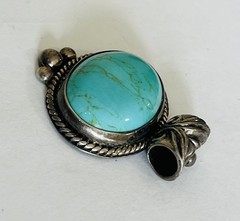 Heavy Vintage Sterling Silver 925 Turquoise Oval Slide Pendant 19-grams Lot P16
