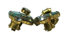 Vintage West Germany Earrings Shades of Green Rhinestones Blue Signed Jewelry