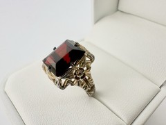 Antique Art Deco Signed Uncas Gold Tone Ring Red Paste Stone Sz5.5 Repair Read
