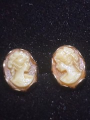 14K Shell Cameo Earrings – Two Pairs! 1930s Gold, 4 solid 14k butterfly backs
