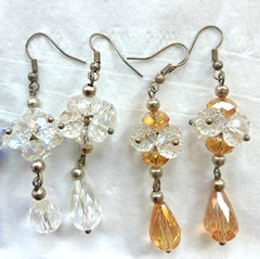 4 PAIR OF LONG CRYSTAL, DANGLING VINTAGE PIERCED EARRINGS, 2 5/8″