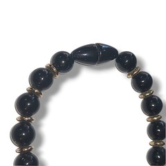 Vintage Black Bead Necklace Gold Spacers Long 28in Plastic Screw Clasp