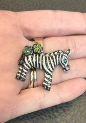 ANNA SUI Zebra Enamel Rhinestone Designer Couture Pendant Brooch Vintage 90’s