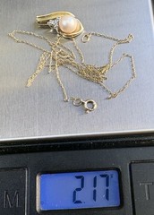 Vintage 10K Solid Yellow Gold Pearl & Diamond Swirl 18” Pendant Necklace 2.17g