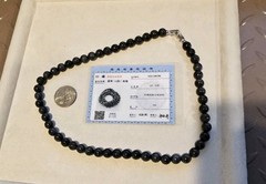 Rare Omphacite Certified Burma Grade A Jadeite Black Charcoal Bead Necklace 9 mm