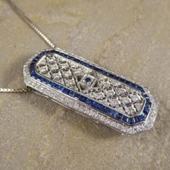 Art Deco Round Sapphire Lab Created Diamond Wedding 14K WhiteGold Filled Pendant