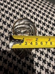 VTG Two Tone Metal Silvertone XL Santa Face Brooch & Pendant Signed Best 3 1/8”