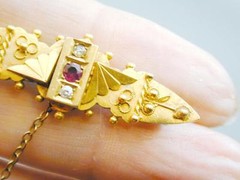 SPECTACULAR 15k Georgian Ruby & Diamond Pin Brooch Ornate Hallmarked