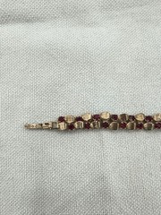 Vintage Red Rhine Stone Gold Tone Double Strand Bracelet 7 Inches