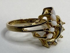 Vtg Size 6.75 Faux Fire Opal Crystal Gold Tone Marquise Statement Ring Sz 6 3/4