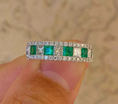 3Ct Art Deco style Lab Created Diamond Emerald Engagement 14K White Gold FN Ring