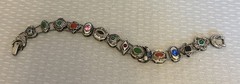 50s Vintage Victorian Revival Jeweled Slide Charm Bracelet Silvertone Enamel 7”