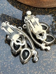 Vintage D&E Juliana Smoky Gray Rhinestone Clip On Earrings Statement Jewelry