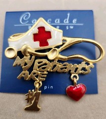 Vintage TONA NURSE PIN BROOCH My Patients Are #1 GOLDTONE White Red ENAMEL HEART
