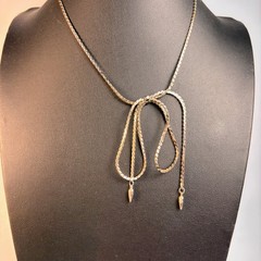 Vintage Napier Necklace Silver Tone Bow Herringbone Chain 90s Statement