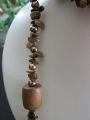 Vintage Tiger’s Eye Chips, Metal Beads & Wood beads Necklace 38″ Long
