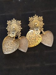 Vtg Art Nouveau Victorian Revival Triple Heart Charm Dandling Clip On Earrings