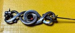 vintage 925 sterling silver intertwined twin snake brooch pin faux ruby red gem