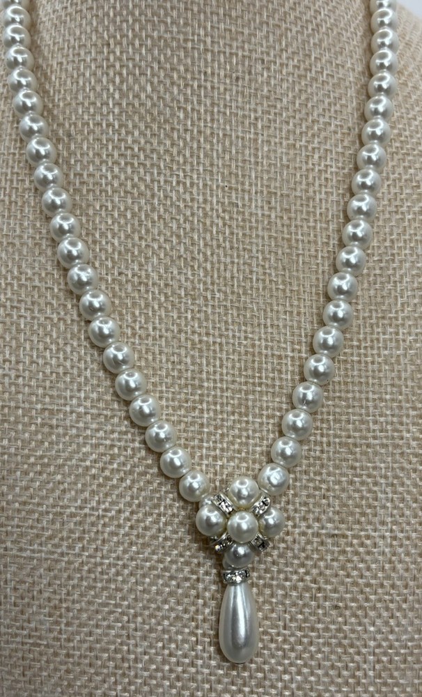 Vintage Pearl Faux Crystal Statement Teardrop Pendant 1990s