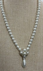 Vintage Pearl Faux Crystal Statement Teardrop Pendant 1990s