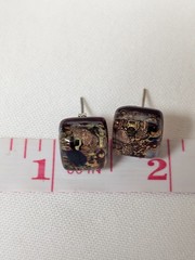 Gorgeous Vintage Italy Murano Glass Square Earrings Gold Foil Sparkly