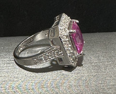 Pink Stone Halo Clear Rhinestone Statement Ring Silver Tone Sz 7.25