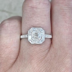 Art Deco Style Asscher Lab Created Doiamond 14K White Gold FN Engagement Ring