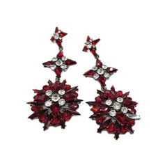 Red Crystal Chandelier Earrings Flower Black Metal Pierced Couture Art Deco 4 in