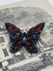 Weiss Butterfly Brooch Multicolor Rhinestone Figural Pin Signed 2.5” VINTAGE