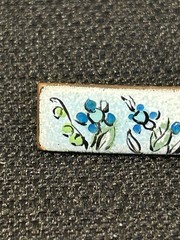 Lovely Vintage Colorful Blues & Greens Floral Enamel on Copper Bar Brooch 1.75”