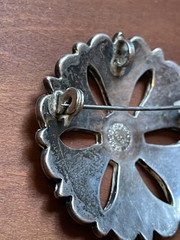 Vintage M. Ocampo Taxco Mexico Sterling Silver 925 Flower Brooch Pendant Inlay