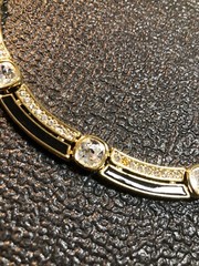 Vintage Jewelry Signed MONET Gold Tone Black And Gemmed Necklace 17.75”