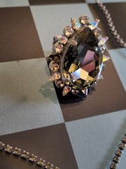 Vintage Sorrelli Smoky Gray Black Diamond Crystal Teardrop Necklace & Ring Set