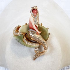 Vintage Hattie Carnegie Mermaid Brooch Green Peach Rhinestones Nymph in Shell