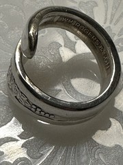 Vintage Sterling Silver Rogers Floral Spoon Ring Ornate Adjustable Sz 5 3/4