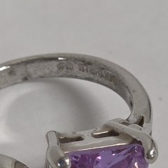Modernist Rectangular LIGHT Amethyst Faux Stone 925 Silver Ring Size 7.75