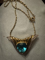 Ross-Simons Blue Glass & Genuine Diamond Pendant Gold Vermeil Sterling Silver