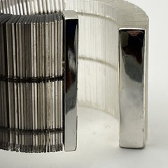 Sculptural Asymmetric Plexiglass Lucite Cuff Bracelet Ribbed Acrylic Art Deco